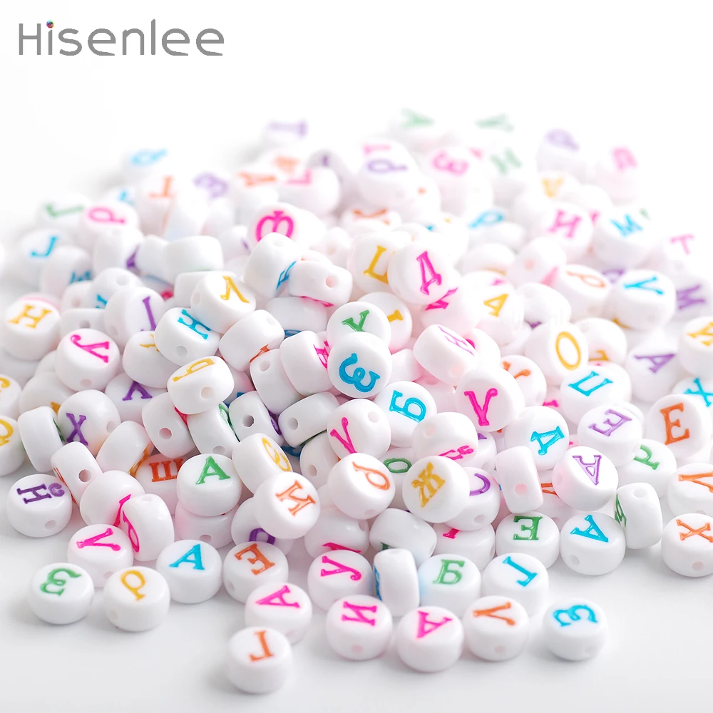 Hisenlee, акриловые бусины, 100 шт, 7 мм, цветные, алфавит, русская буква, бусины, Черный Алфавит, разные цвета, для DIY