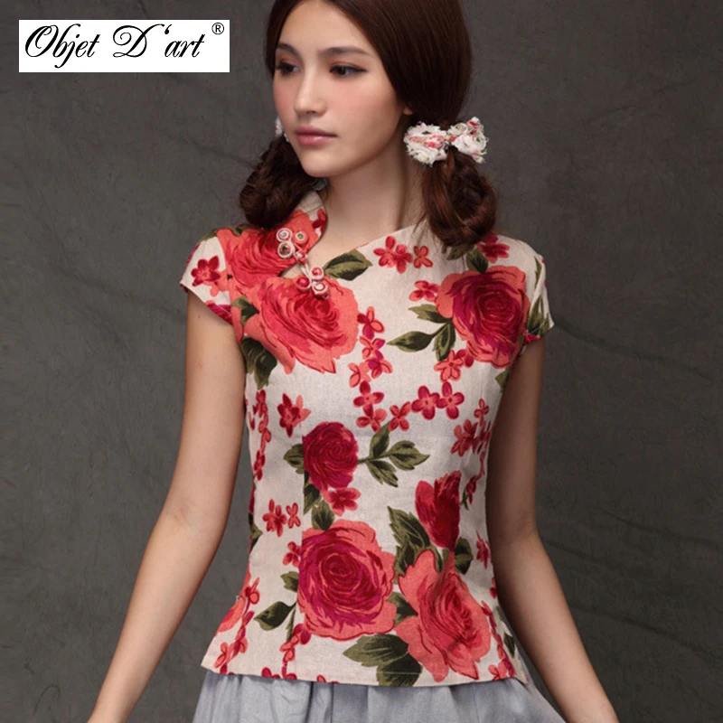 Китайский традиционный тонкий Qipao хлопок льняная женская блузка винтажная косой