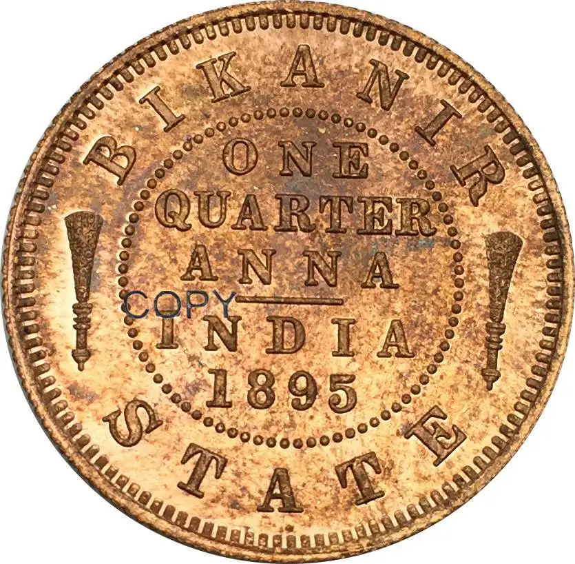 New Products British East India Victoria Empress 1895 Qne Quarter Anna Bikanir State Red Copper Copy Coin Can Receive The Custom | Дом и сад