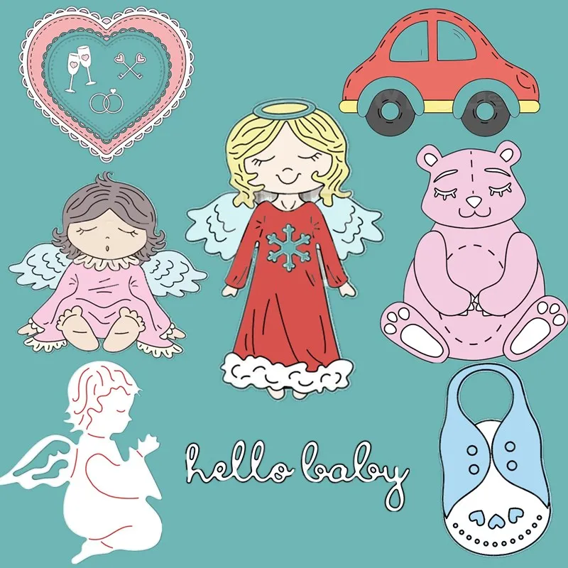 

Hello Cute Baby Angel Car Heart Shoe Metal Cutting Dies Stencils For DIY Scrapbooking Decoration Embossing Paper Card Craft Die