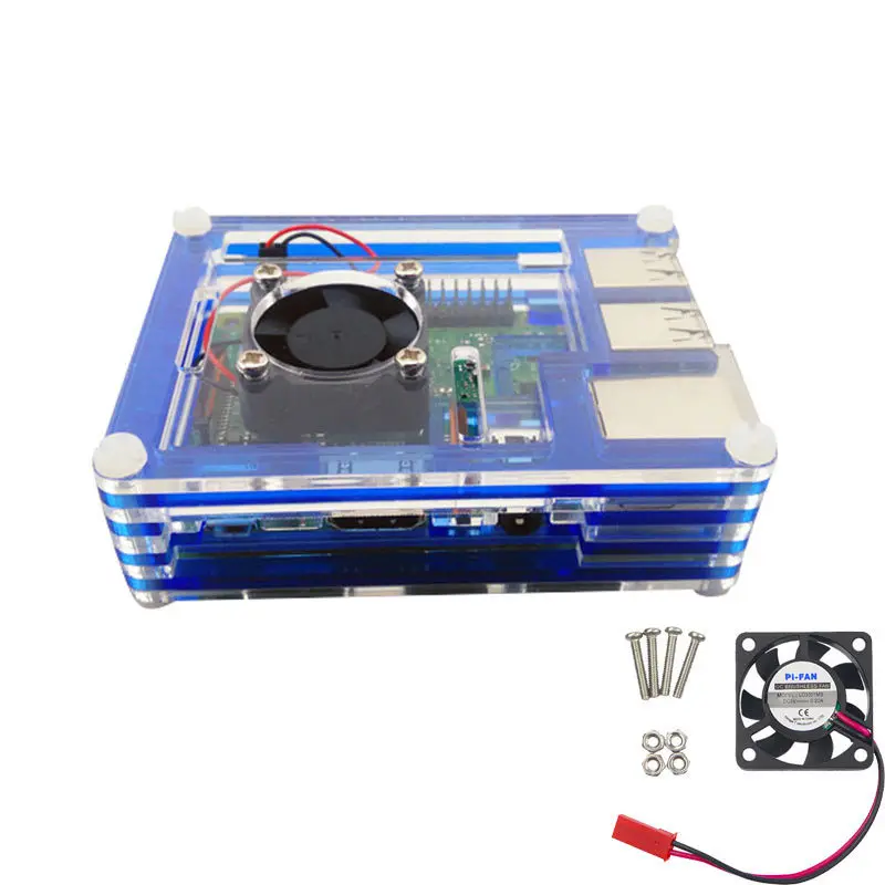 blue with fan Aokin для Raspberry Pi 3 корпус чехол s 9 слой акриловая крышка оболочка с охлаждающим вентилятором для Raspberry Pi 3 Model B+ плюс Чехол - Цвет: blue with fan