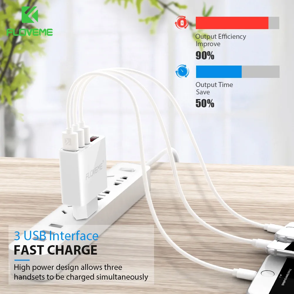 Зарядное устройство FLOVEME с 3 USB портами и светодиодным дисплеем|Зарядные