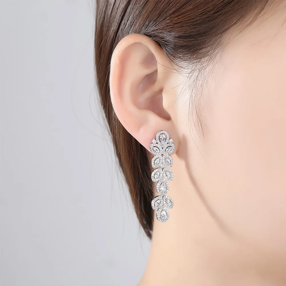 LUOTEEMI новый дизайн длинные висячие серьги для женщин Роскошные нестандартные CZ