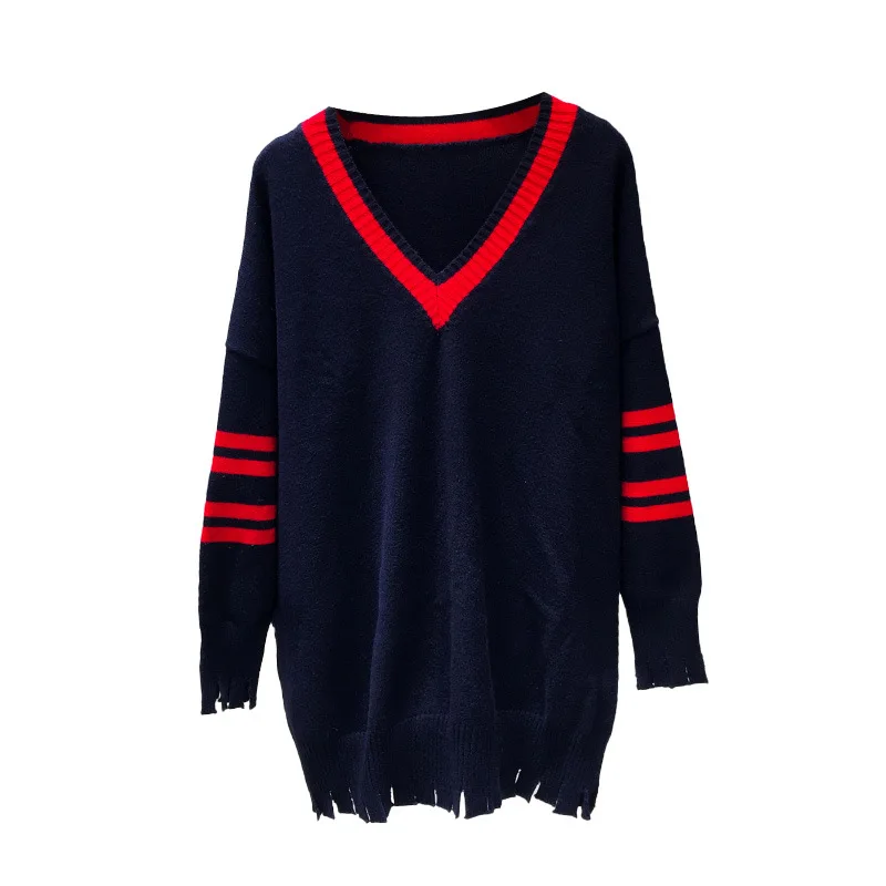 Women Sweater Pullovers 2018 Winter Lady Long sleeve V-neck Knitted Casual Loose Tops Plus size XL- XXXL | Женская одежда