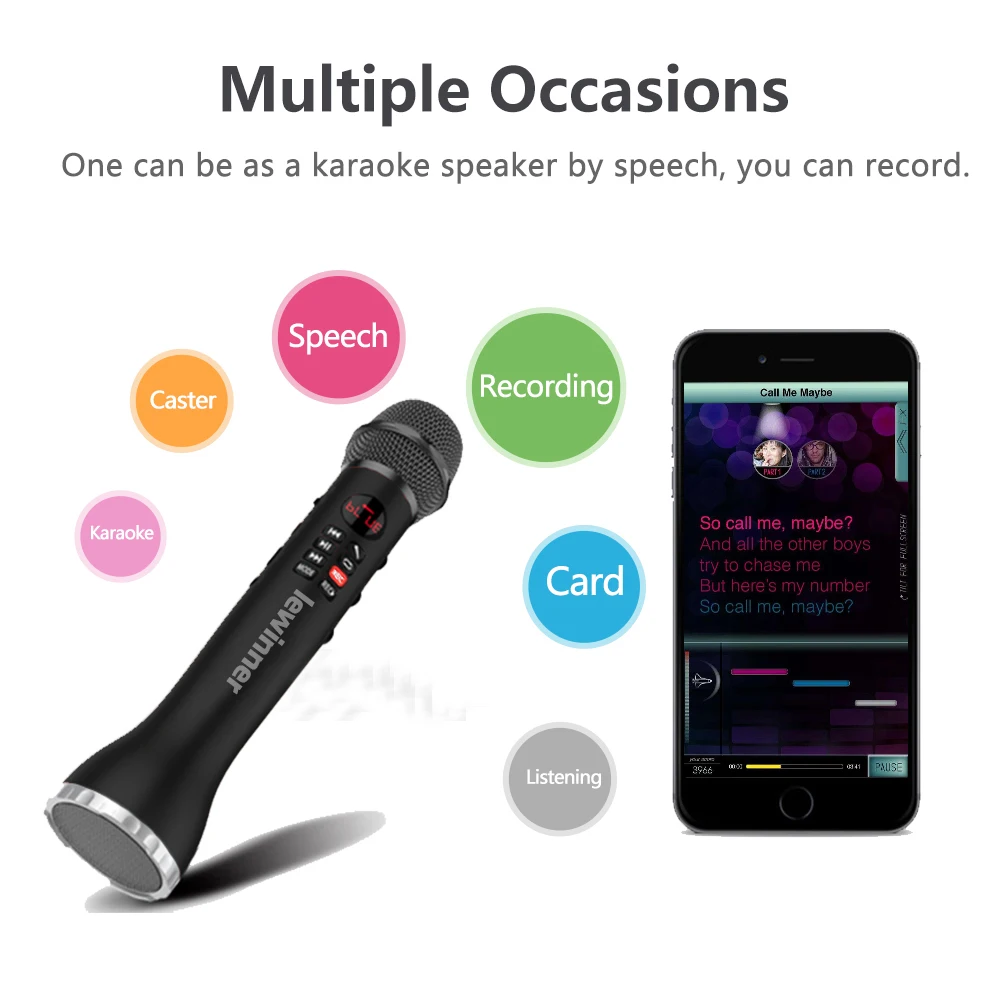 Lewinner беспроводной микрофон ручной караоке Bluetooth динамик светодиодный экран дисплея TF карта для вокала, с рекордером Пойте в любом месте Anytim