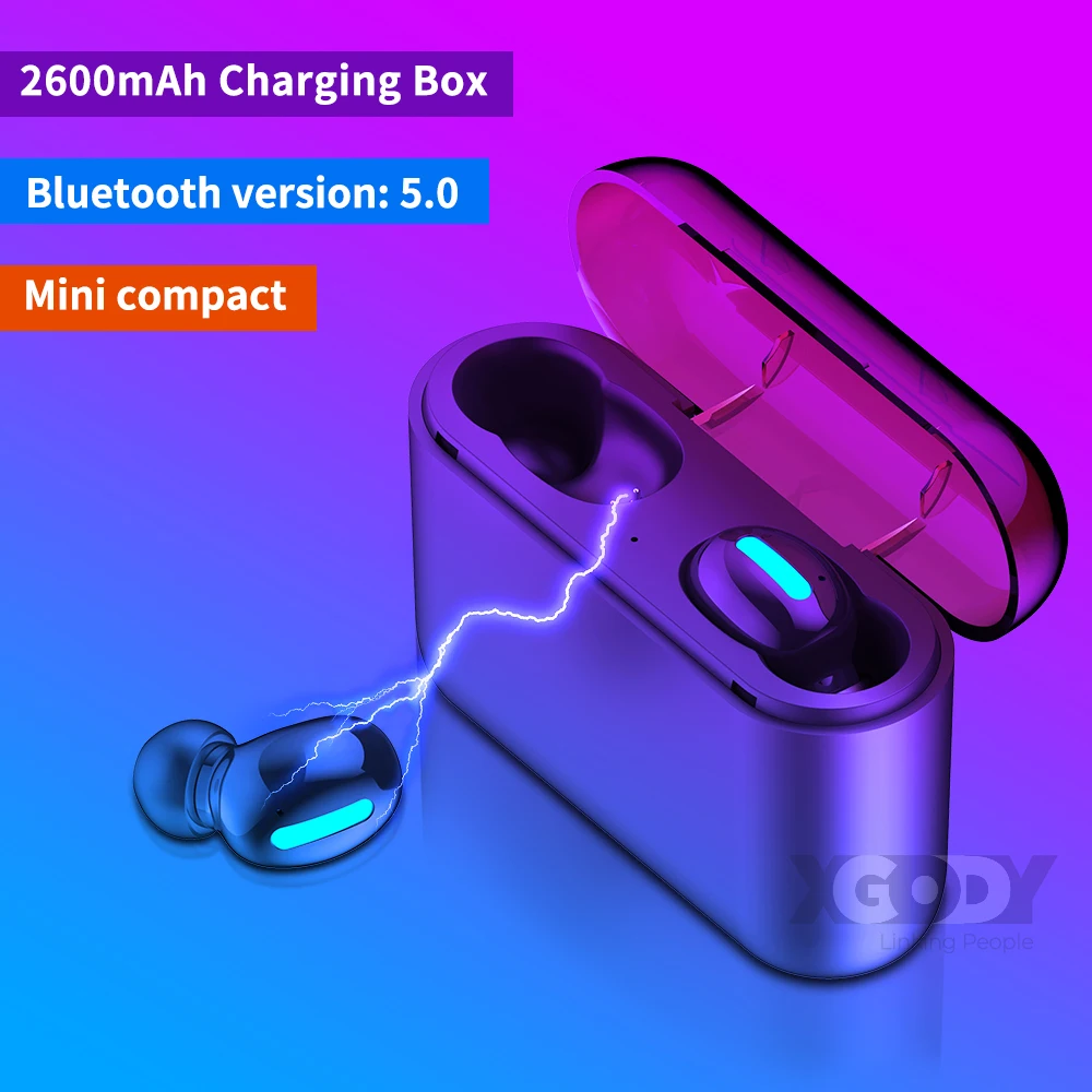 XGODY HBQ Q32 TWS настоящие беспроводные наушники Bluetooth 5,0 наушники с двойным микрофоном мини беспроводные наушники 2600 мАч мощные