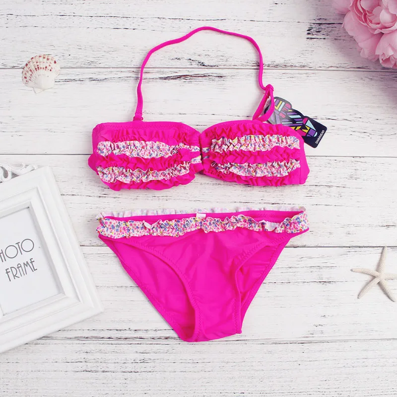 Детское бикини с оборкой милое детское принтом 2020 пляжная одежда Бандажное