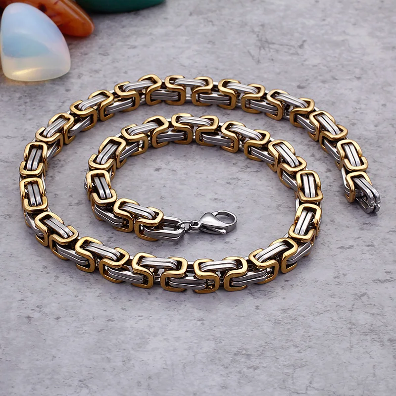 Золотая цепочка из нержавеющей стали 5 мм/6 мм/8 мм король византийская ожерелье