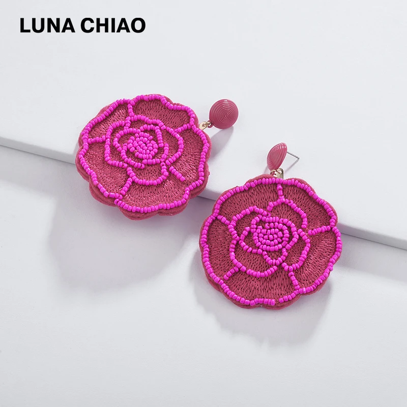 LUNA CHIAO Модные Bijoux 2020 весенние серьги-капли с большими розами мини-бисер ювелирное