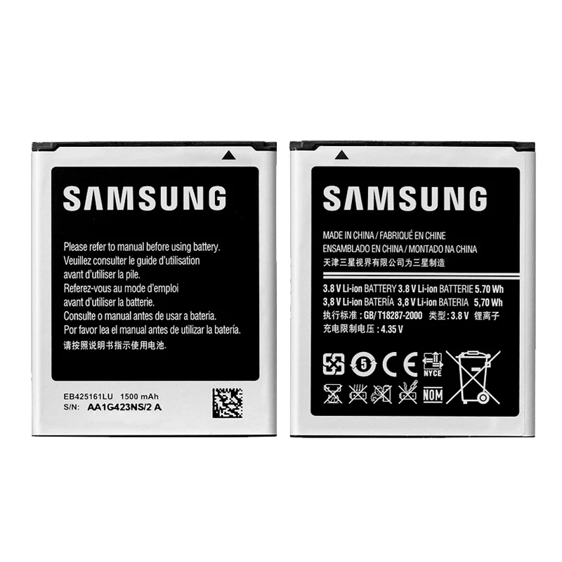 100% Оригинальные EB425161LU Замена Батарея для samsung Galaxy ace 2 i8160 Trend Duos s7562 s3 mini 8190 1500 мАч