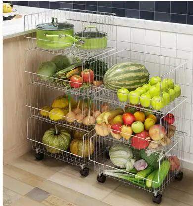 A stainless steel kitchen vegetable rack. A basket for household items. A multi-layer fruit and vegetable basket...013