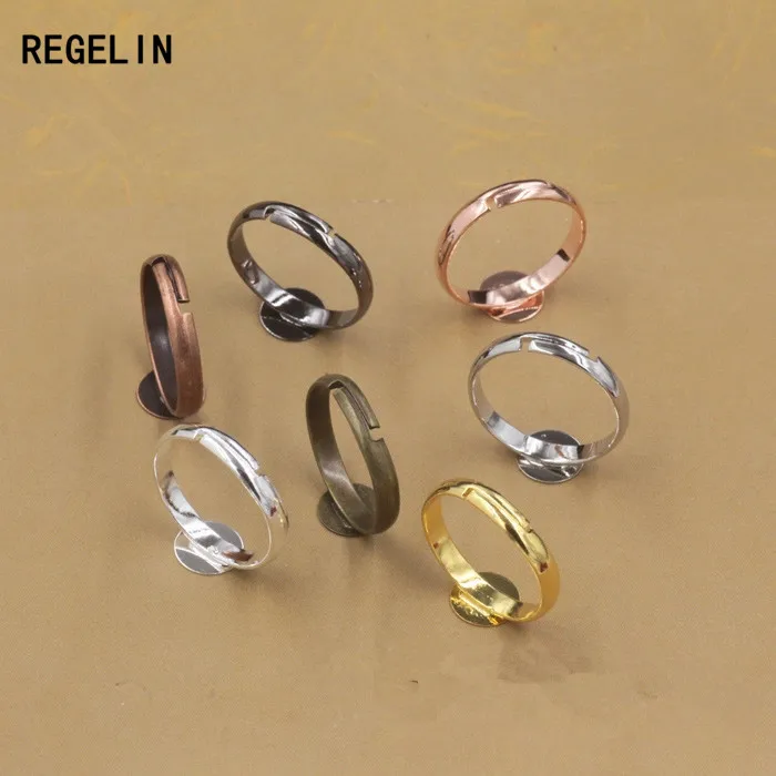 

REGELIN 2017 Adjustable Ring Settings 6/8/10mm Round Blank Base Trays Bezel for Cabochon Cameo DIY Fashion Ring Making 20pcs/lot