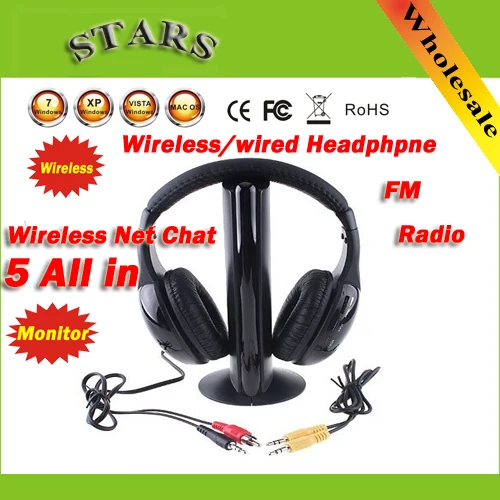 Модные Hi Fi наушники 5 в 1 беспроводные гарнитура FM радио для MP4 ПК ТВ CD|fashion