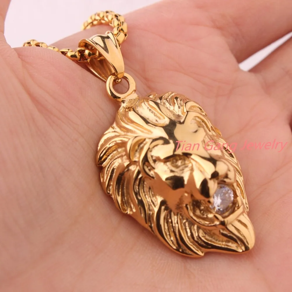 Цепочка мужская из нержавеющей стали 316L с золотой головой льва крутая цепь