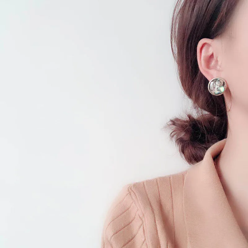 ENZE new ladies jewelry Synthetic Color Shell Square Round Asymmetric Stud Earrings for Women Fashion Party Accessories | Украшения и