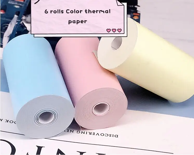 6 rolls color paper 3 цвета, портативный термопринтер, Bluetooth, мини беспроводной POS, термопринтер для фотографий, Android, IOS, мобильный телефон - Цвет: 6 rolls color paper