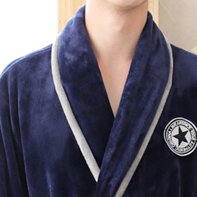 CR New Men Bathrobe V-Neck Long-sleeved Flannel Coral Fleece Warm Comfortable Pajamas Winter Style Men's Home Wear AP443