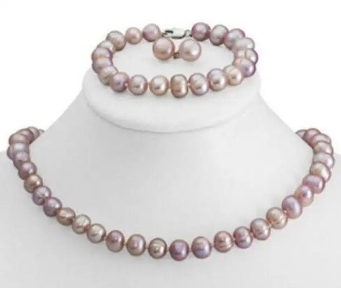8-9 мм натуральное фиолетовое Жемчужное ожерелье Набор браслетов серьги