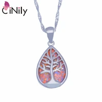 tree of life cinily created orange blue fire opal silver plated wholesale women jewelry pendant necklace with the chain od6854 5