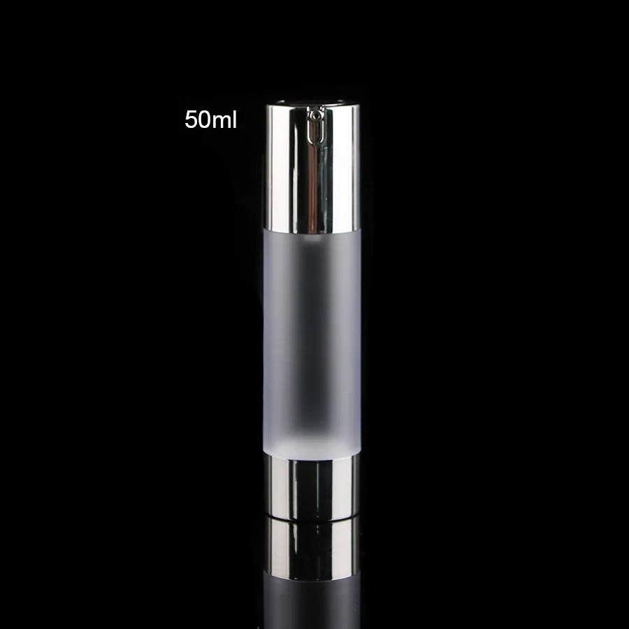 Пустая Серебряная безвоздушная дозатор для крема-лосьона пластиковый контейнер