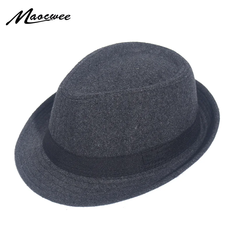 

Classic Solid Men's Dad Fedora Hats For Gentleman Faux Woolen Jazz Church Cap Women Fedoras Autumn Winter Wide Brim Felt Top Hat