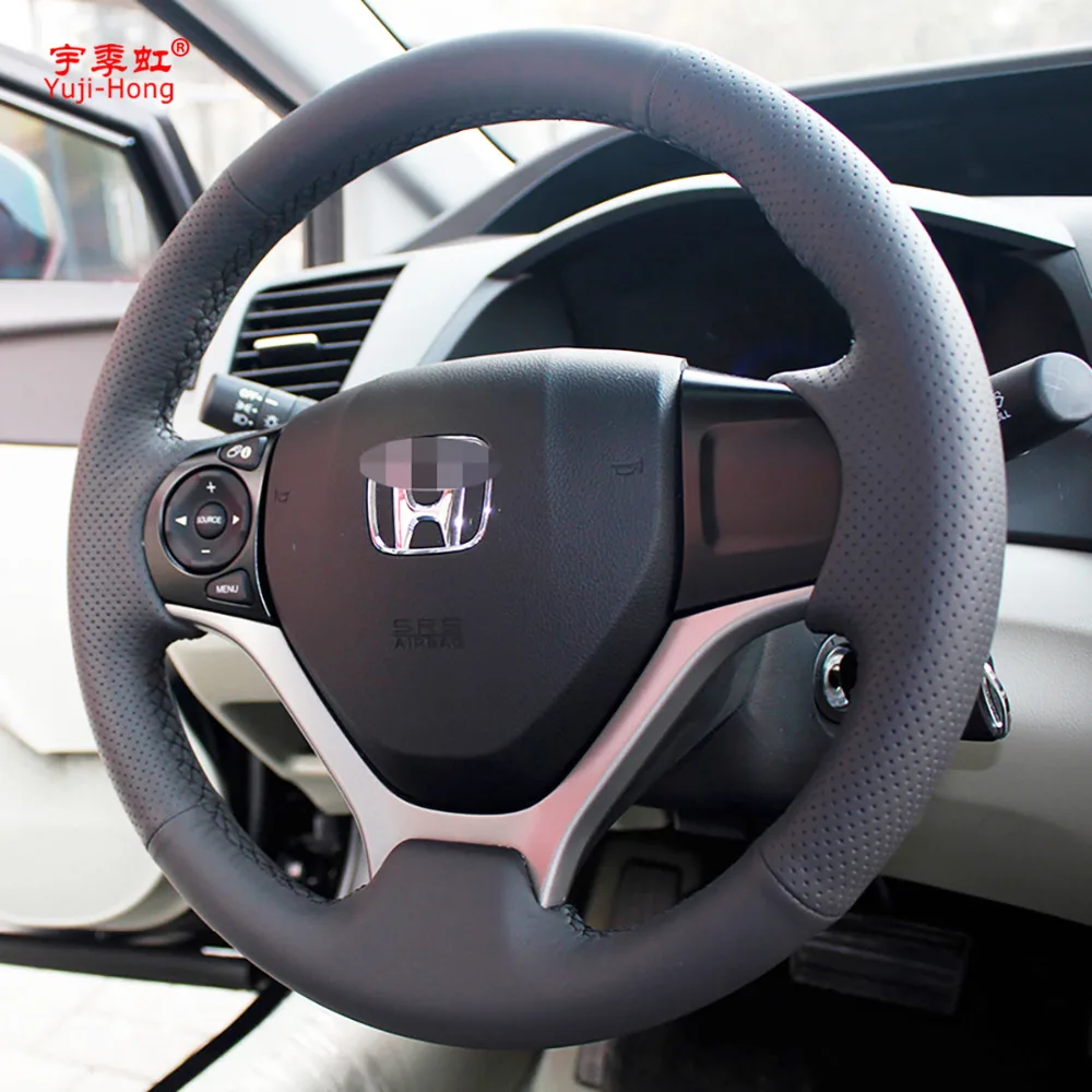 Верхний слой из натуральной коровьей кожи Автомобильный руль чехлы для Honda Civic 9