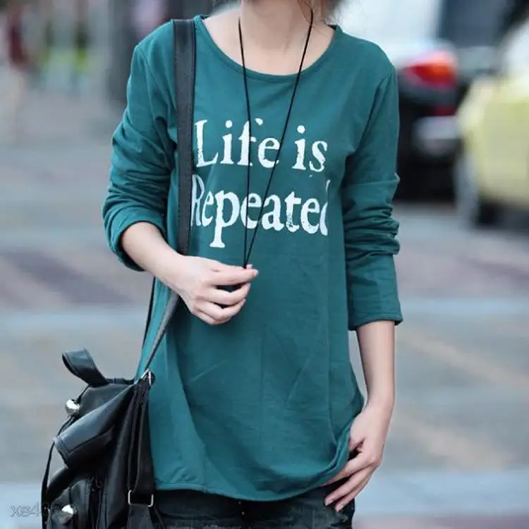 Shirt Large Women Ladies Girls Womens Long Sleeve Green Day Pattern Blouses T Shirts Loose White Top Free Shipping | Женская одежда