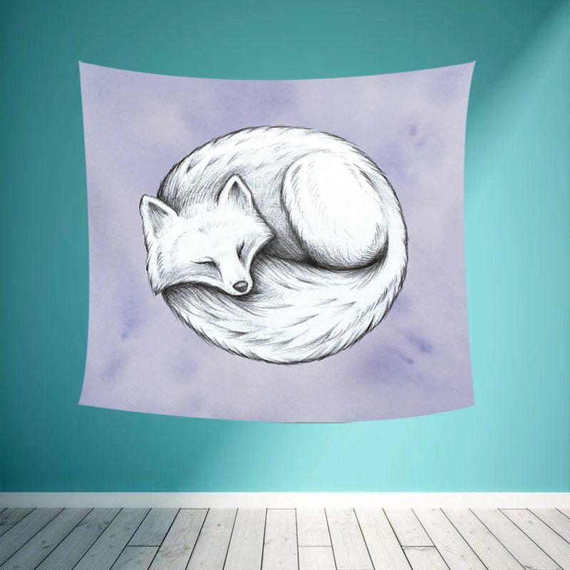Cute Animal Fashion Show Pattern Wall Hanging Tapestry Rabbit Cat Fox Mouse Printed Children's Room Bedside Decorative Blanket. | Дом и