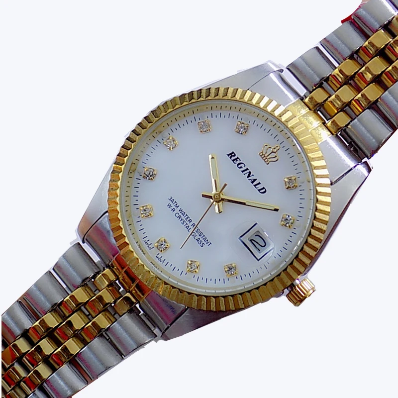 

Fashion 2022 Reginald Quartz Watch Men Woman Lovers Luxury Gold Fluted Bezel Diamond Dial Full Stainless Steel Luminous Clock