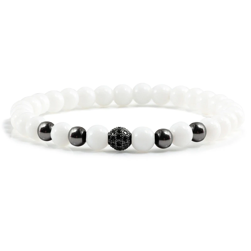 6mm Mini Bracelets For Women Natural Stone Matte Beads Black Men Bangles Elastic Rubber Bracelet Black/White Yin-yang Handchain | Украшения
