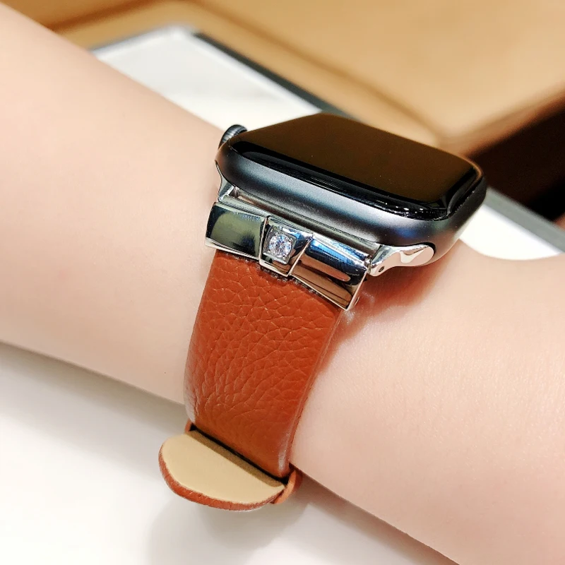 Ремешок для часов Apple watch 4 44 мм 40 42 38 женский кожаный браслет с бриллиантами