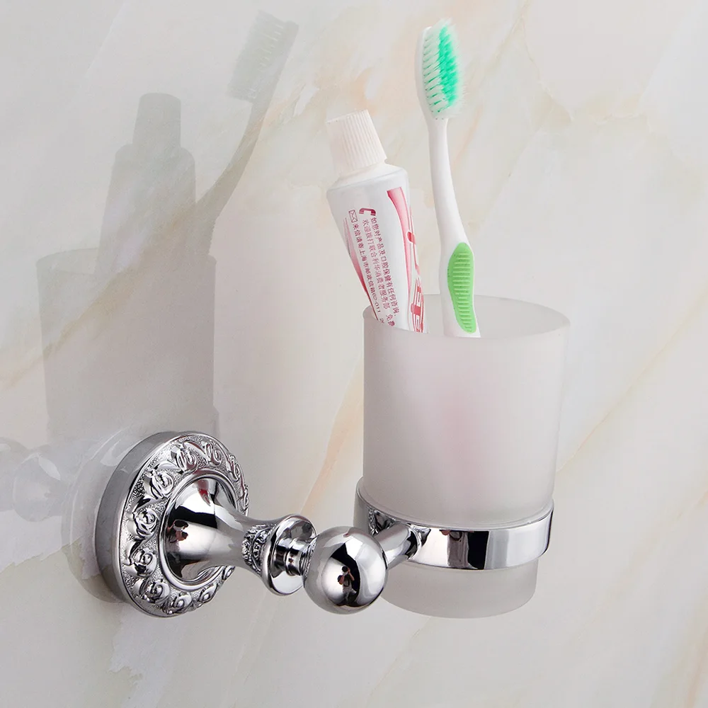 Single Cup Holder Solid Stainless Steel Silver Toothbrush Bathroom Accessories Set Wall Mounted Carved Tumbler | Обустройство дома