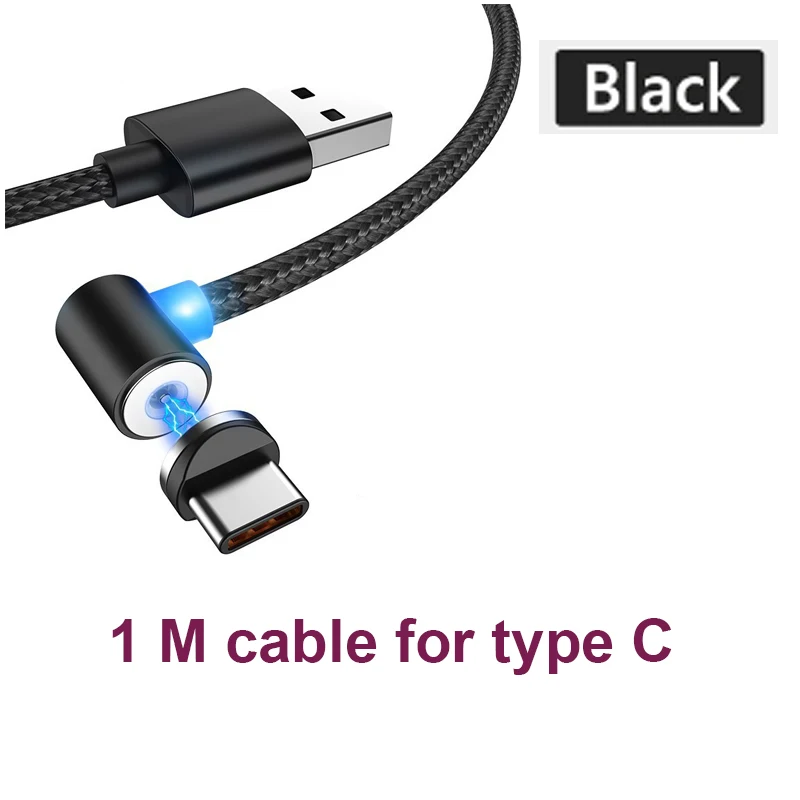 1M Black for type C Быстрый Магнитный кабель Micro светодиодный usb type C зарядное устройство для iPhone XS X XR 8 7 samsung S8 магнит Android телефонный кабель Шнур - Цвет: 1M Black for type C