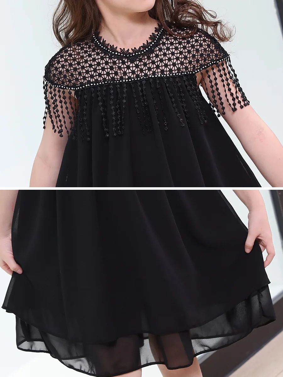 Princess Dress for Teen Girl 5 7 9 11 13 15 Years Tassels Chiffon Summer Black Lace Dresses Baby Todder Girls Clothing | Детская одежда