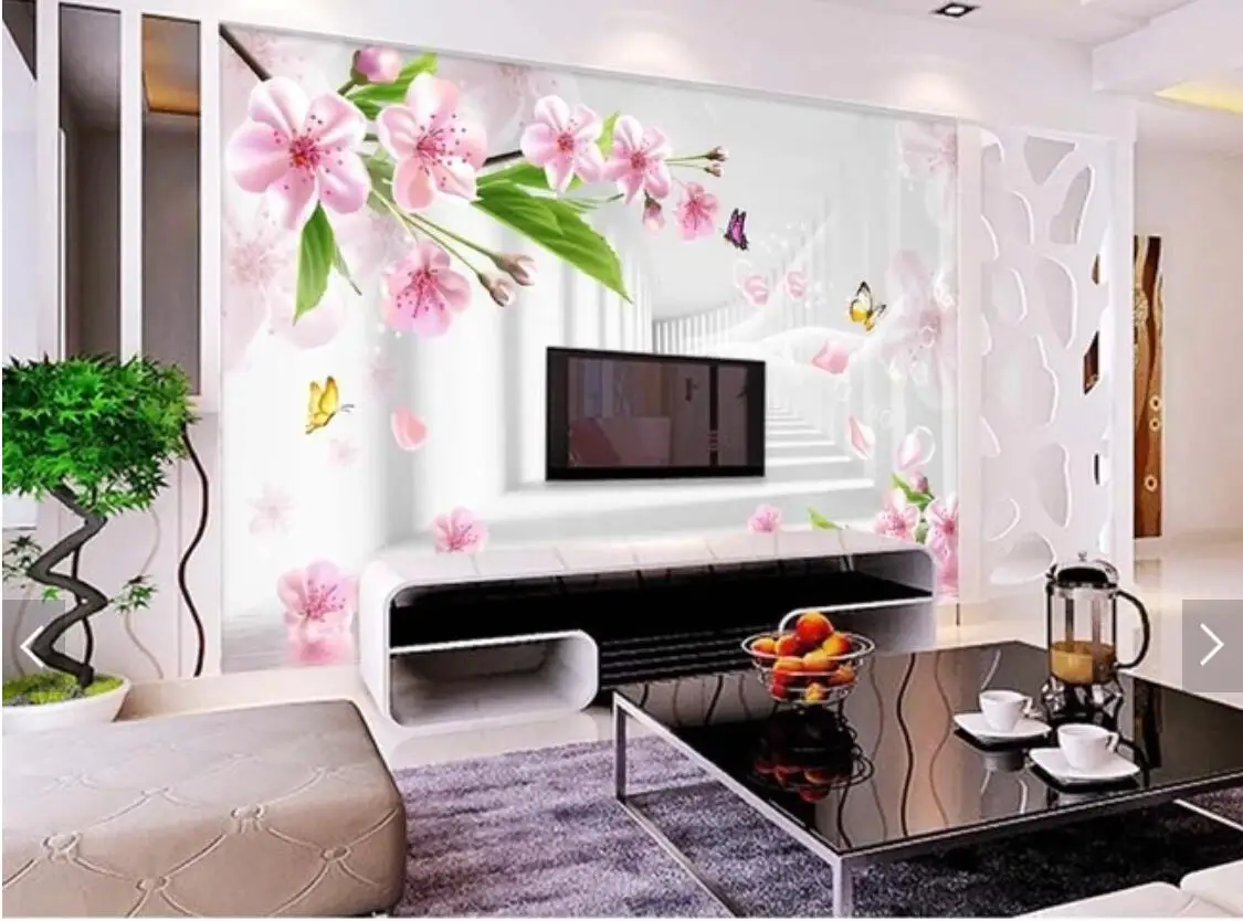 8D Papel Mural Flower Wallpaper 3D Floral Wall paper Photo Murals Bedroom TV Backside 5D Decor Roll Custom | Обустройство дома