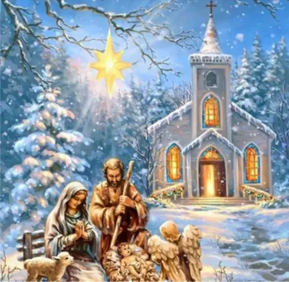Nativity At The Chapel Oil Painting Diy Diamond Inlay 5D Rhinestone Embroidery Mosaic Cross Stitch Jesus Mother and Chi | Дом и сад