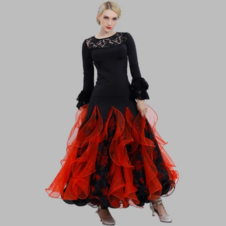 Red Suit 2pcs Бальные Танцевальные соревновательные платья женские качели красная юбка с пузырьками Вальс платье бальная группа сценический костюм BL1735 - Цвет: Red Suit 2pcs