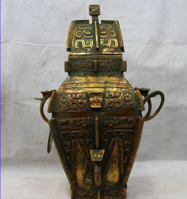 

song voge gem S1502 Chinese Bronze Gilt Royal Palace Wild animal Folk Beast Zun Wine Pot Bottle Vase