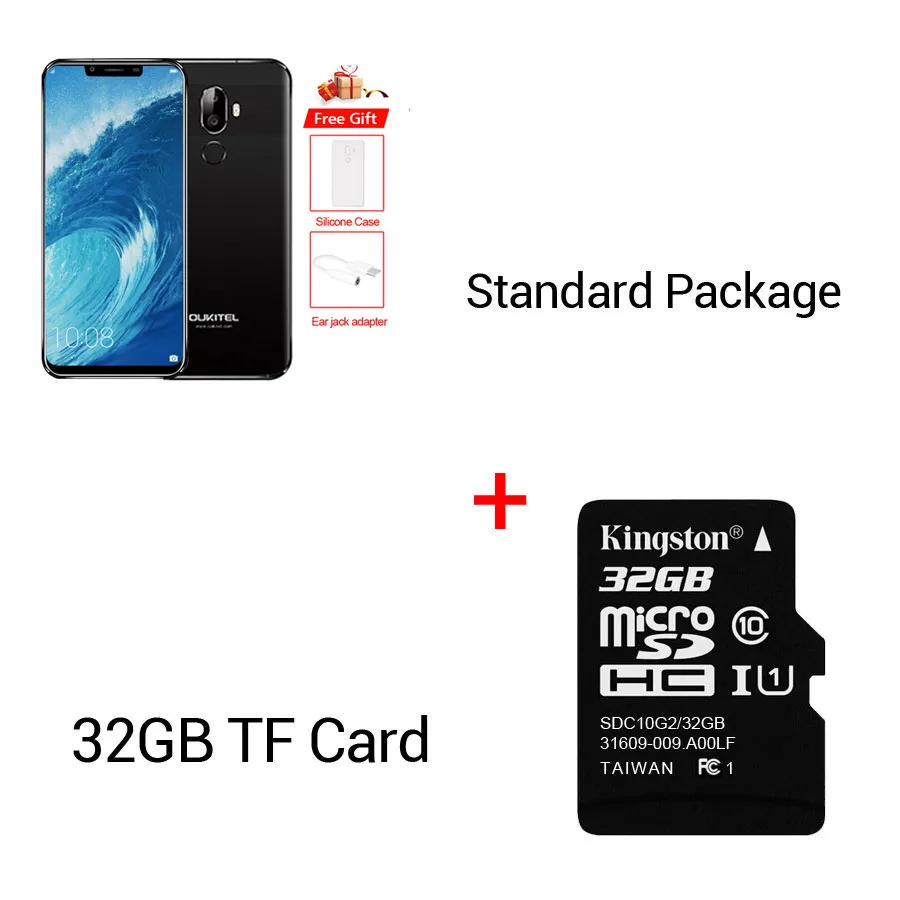 Black N 32GB Card Мобильный телефон Oukitel U18, 5,85 дюйма, 21:9, полный дисплей, распознавание лица, MT6750T, четыре ядра, Android 7,0, 4 Гб ram, 64 ГБ rom, 4000 мАч, 16 МП - Цвет: Black N 32GB Card