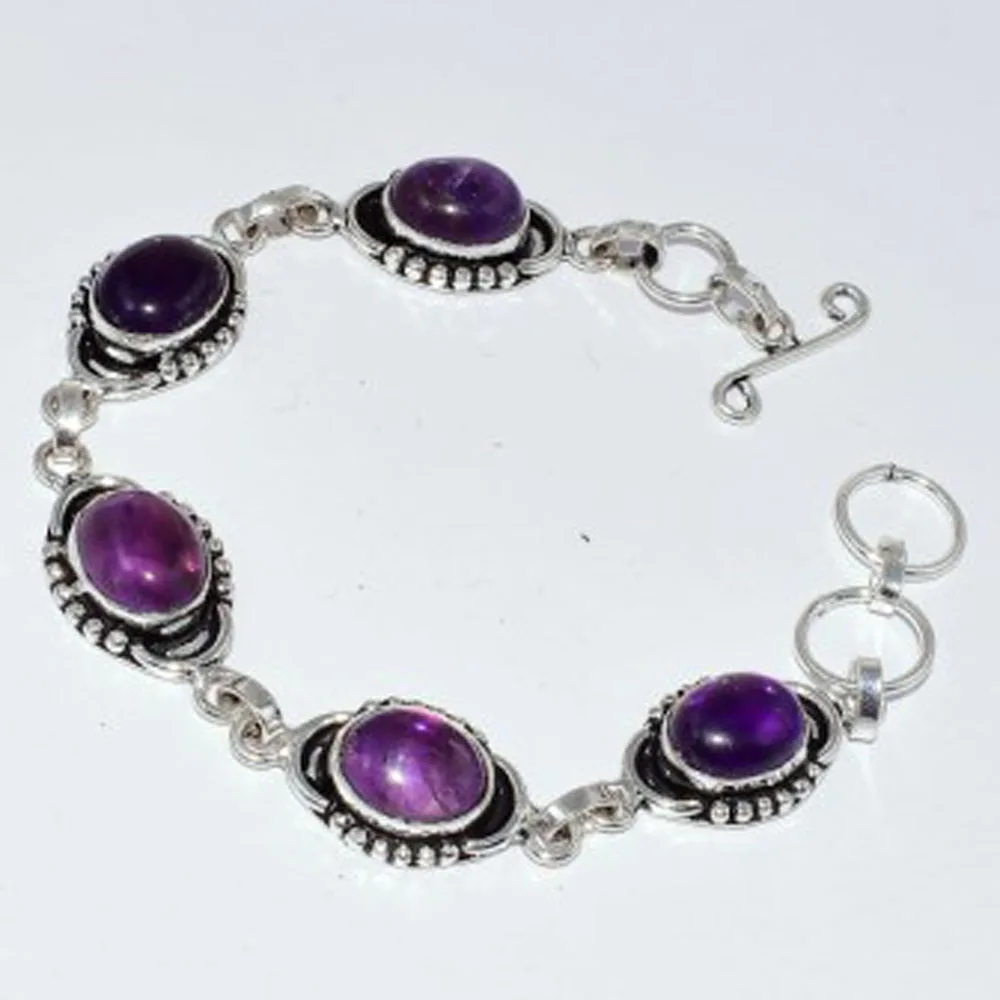 

Amethysts Bracelet Silver Overlay over Copper, 19cm , B3104