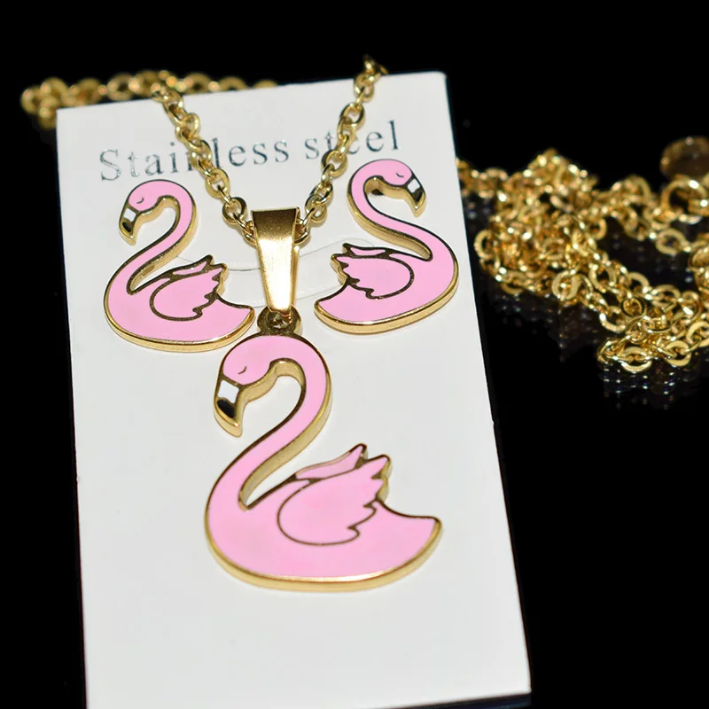 Розовый/Фламинго/лебедь/пламенная птица из нержавеющей стали 100% позолоченное