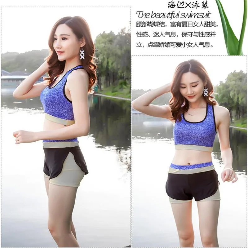 Новый корейский бикини женские короткая майка купальник Сексуальная Сплит Yoga