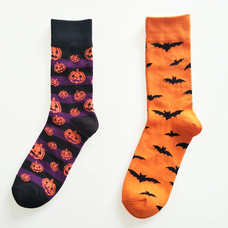 

Bats Pumpkin Cartoon Socks Men Knee-High Socks Halloween Cosplay Cotton Crew Socks Spring Autumn Casual Socks