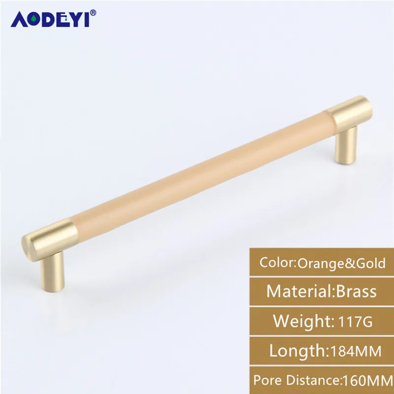 Orange Gold 160MM 2 шт ручки для мебели из кожи и латуни, ручки для ящика винного шкафа, ручки для кухонной двери, ручки для шкафа, выдвижные ручки - Цвет: Orange Gold 160MM