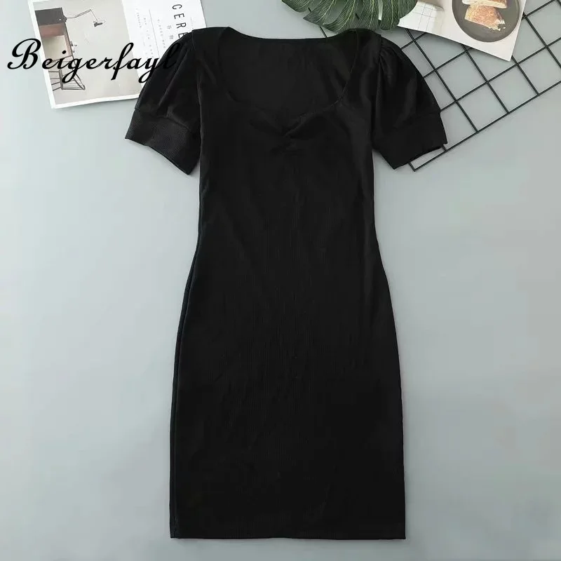 Beigerfayl 2019 новые летние Винтаж платье с квадратным вырезом Slim Fit короткий рукав