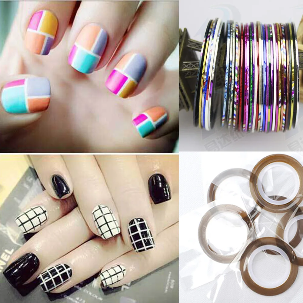 

10Pcs 10 Colors Nail Striping Tape Metallic Yarn Line DIY Nail Art Stickers Tips Decoration Color Rolls Nail Decal Tool Manicure