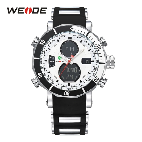 WEIDE Горячая Распродажа Спортивный Хронограф Секундомер повторитель Автоматическая Дата Будильник Аналоговый кварцевый цифровой силиконовый ремешок наручные часы - Цвет: White Dial