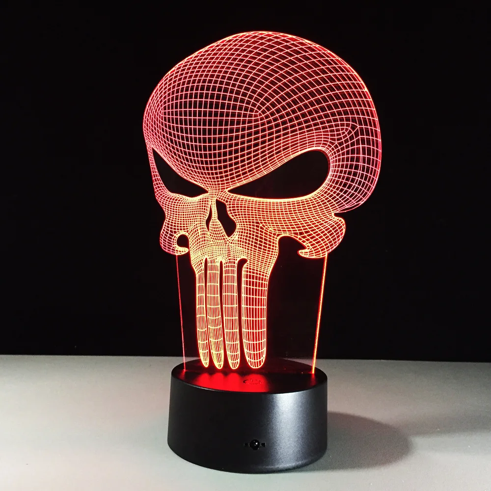 3D LED Цвет ночь бордовый Изменение лампа Каратель Череп свет акриловые Голограмма