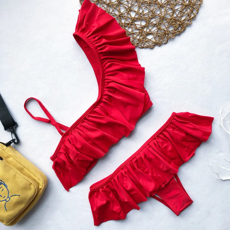 Бикини с оборками Bikinx летний купальный костюм одним плечом женский из 3 предметов