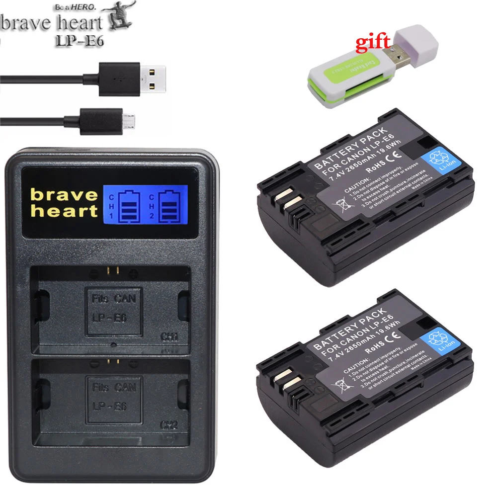 charger and 2battery 2x батарея LP-E6 LPE6 LP E6 E6N батарея для камеры Canon DSLR EOS 5D Mark II Mark III 60D 60Da 7D 70D 6D аксессуары для камеры - Цвет: charger and 2battery